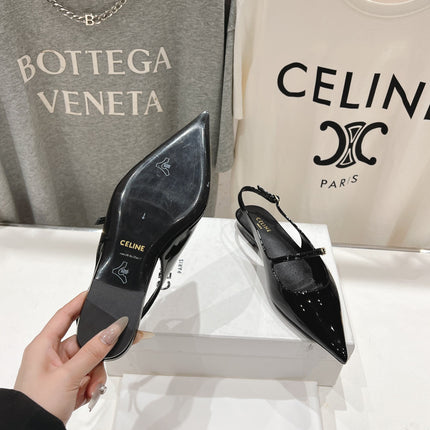 JUDY FLAT SLINGBACK IN BLACK PATENT CALFSKIN