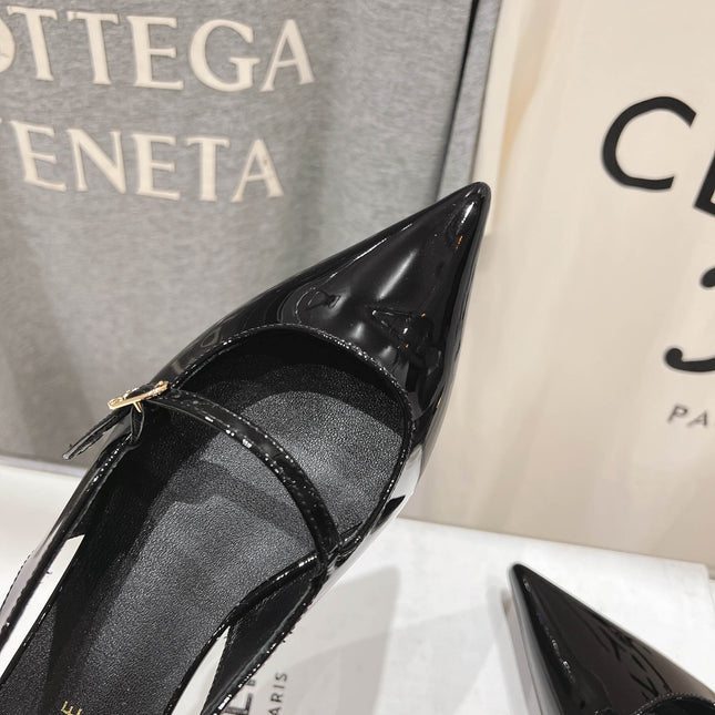 JUDY FLAT SLINGBACK IN BLACK PATENT CALFSKIN