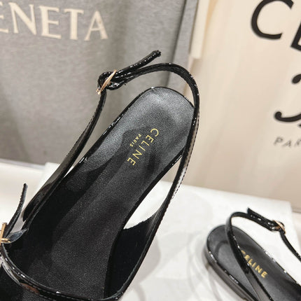 JUDY FLAT SLINGBACK IN BLACK PATENT CALFSKIN