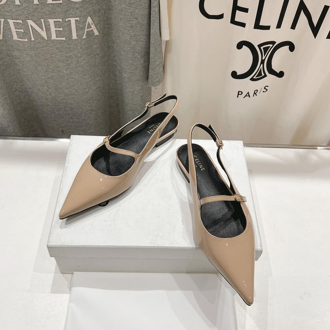JUDY FLAT SLINGBACK IN TAN BEIGE PATENT CALFSKIN