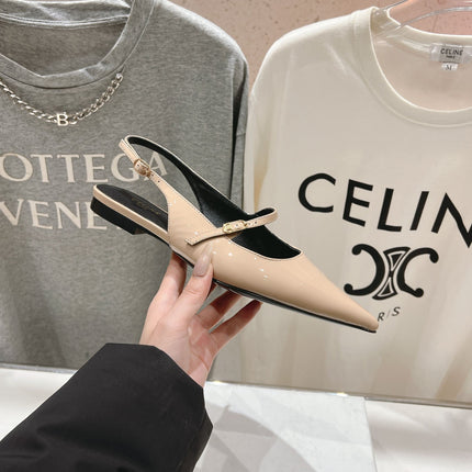 JUDY FLAT SLINGBACK IN TAN BEIGE PATENT CALFSKIN