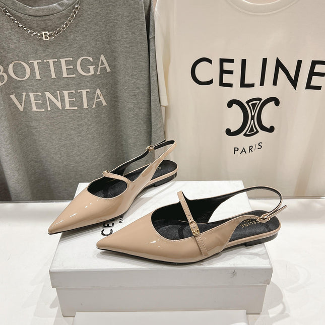 JUDY FLAT SLINGBACK IN TAN BEIGE PATENT CALFSKIN
