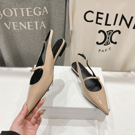 JUDY FLAT SLINGBACK IN TAN BEIGE PATENT CALFSKIN