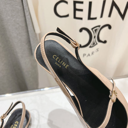 JUDY FLAT SLINGBACK IN TAN BEIGE PATENT CALFSKIN