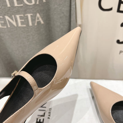 JUDY FLAT SLINGBACK IN TAN BEIGE PATENT CALFSKIN