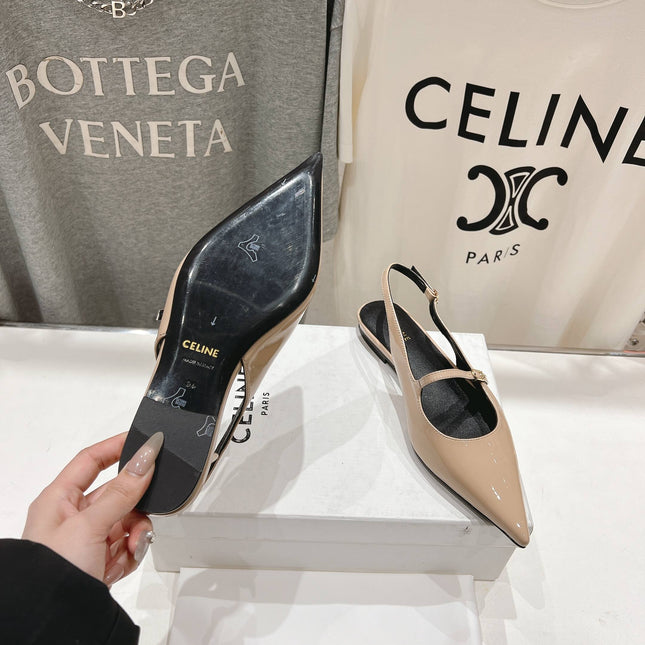 JUDY FLAT SLINGBACK IN TAN BEIGE PATENT CALFSKIN