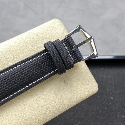 CALATRAVA WHITE GOLD CASE BLACK CALFSKIN EMBOSSED WITH FABRIC PATTERN