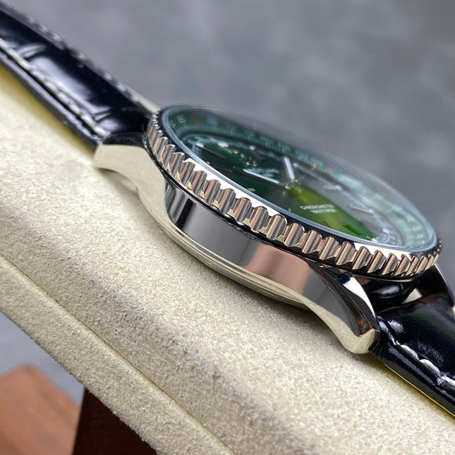 NAVITIMER AUTOMATIC 41 STEEL CASE GREEN DIAL BLACK ALLIGATOR LEATHER STRAP