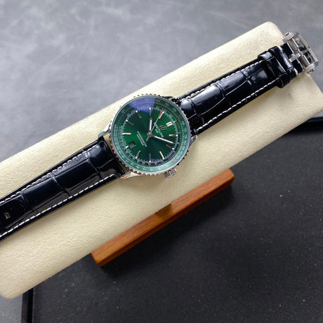NAVITIMER AUTOMATIC 41 STEEL CASE GREEN DIAL BLACK ALLIGATOR LEATHER STRAP