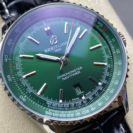 NAVITIMER AUTOMATIC 41 STEEL CASE GREEN DIAL BLACK ALLIGATOR LEATHER STRAP