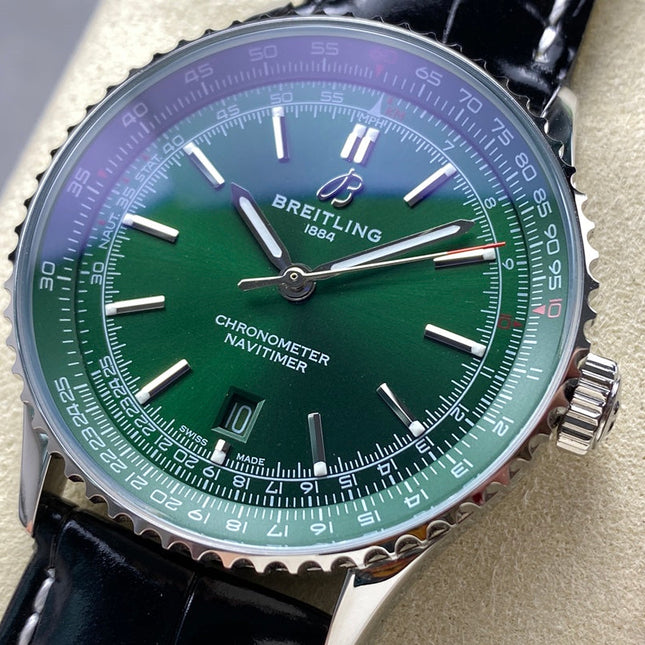 NAVITIMER AUTOMATIC 41 STEEL CASE GREEN DIAL BLACK ALLIGATOR LEATHER STRAP