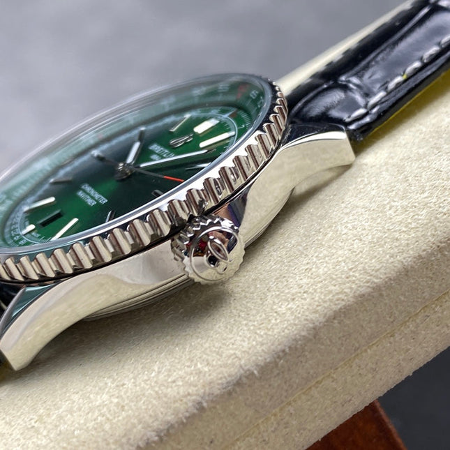 NAVITIMER AUTOMATIC 41 STEEL CASE GREEN DIAL BLACK ALLIGATOR LEATHER STRAP