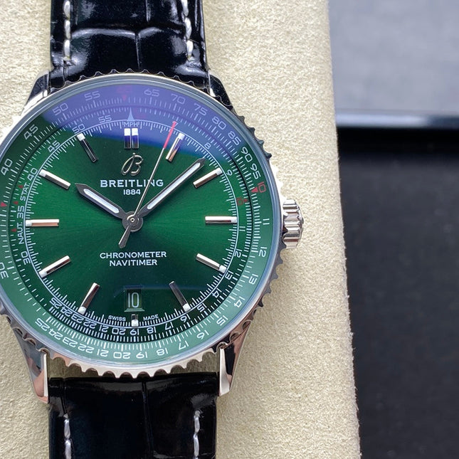 NAVITIMER AUTOMATIC 41 STEEL CASE GREEN DIAL BLACK ALLIGATOR LEATHER STRAP