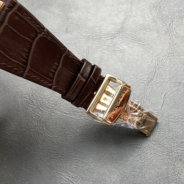 OCTO 41 ROSE GOLD CASE BROWN CROCODILE LEATHER STRAP