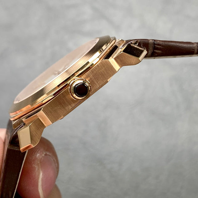 OCTO 41 ROSE GOLD CASE BROWN CROCODILE LEATHER STRAP