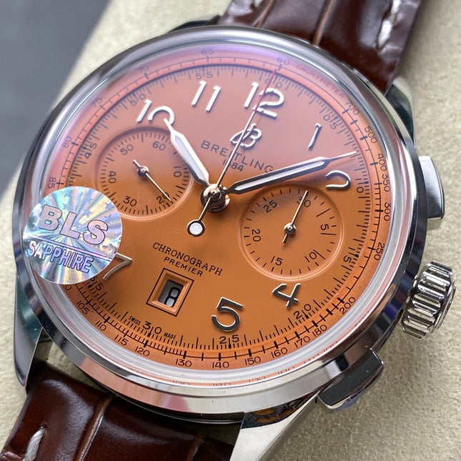 PREMIER B01 CHRONOGRAPH 42 STEEL CASE BROWN ALLIGATOR LEATHER STRAP