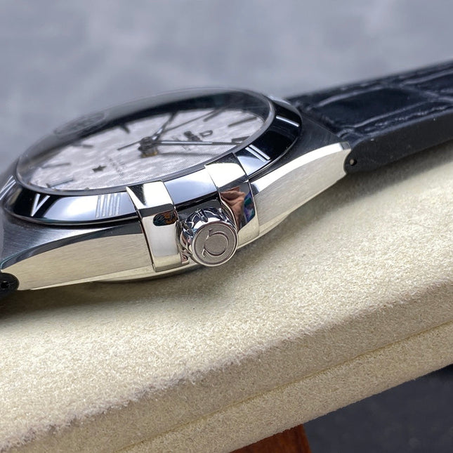 WATCH OMEGA CONSTELLATION CO AXIAL MASTER CHRONOMETER 41 MM SILVER CASE WITH BLACK LEATHER STRAP