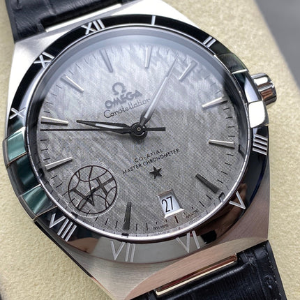 WATCH OMEGA CONSTELLATION CO AXIAL MASTER CHRONOMETER 41 MM SILVER CASE WITH BLACK LEATHER STRAP