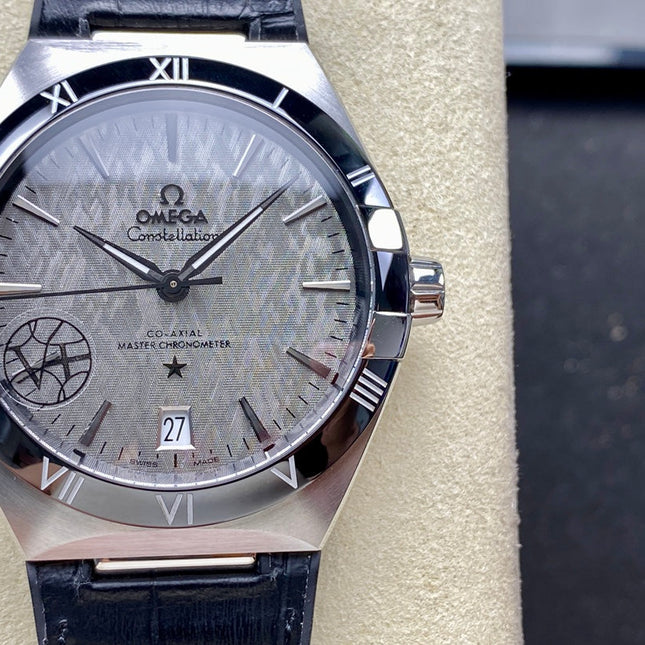 WATCH OMEGA CONSTELLATION CO AXIAL MASTER CHRONOMETER 41 MM SILVER CASE WITH BLACK LEATHER STRAP
