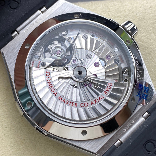 WATCH OMEGA CONSTELLATION CO AXIAL MASTER CHRONOMETER 41 MM SILVER CASE WITH BLACK LEATHER STRAP