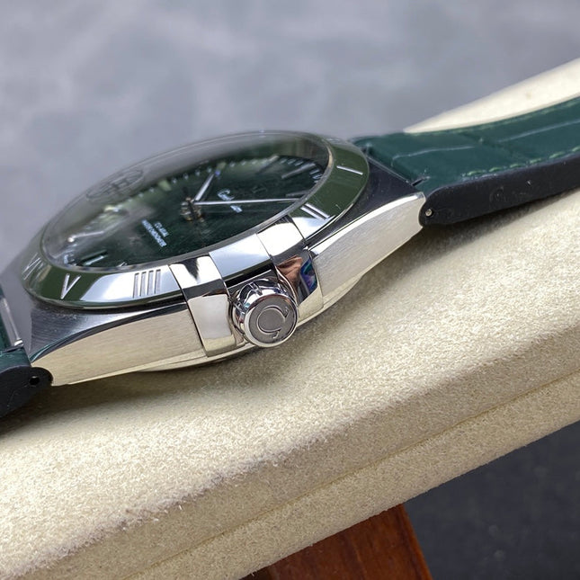 CONSTELLATION 41 MM SILVER CASE WITH GREEN FOREST DIAL AND LEATHER STRAP
