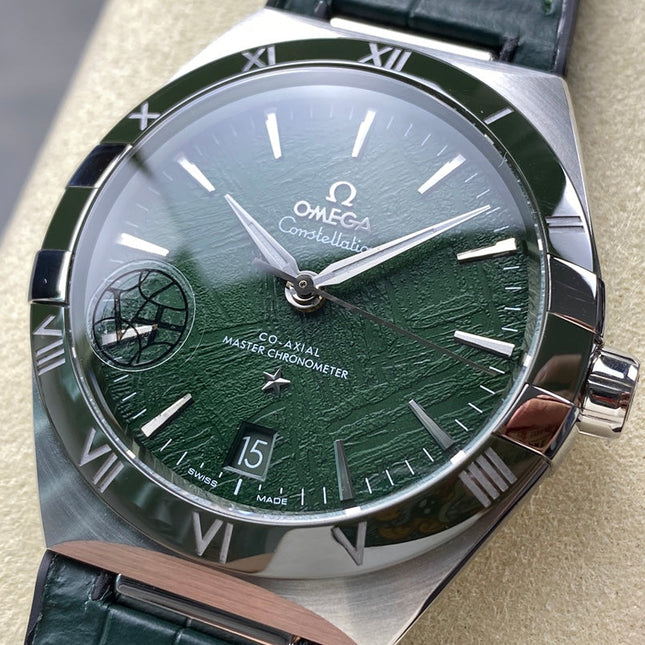 CONSTELLATION 41 MM SILVER CASE WITH GREEN FOREST DIAL AND LEATHER STRAP