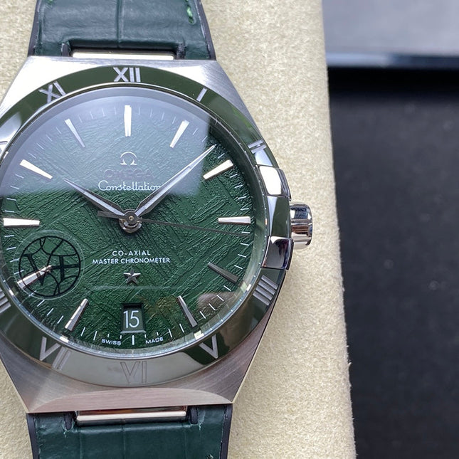 CONSTELLATION 41 MM SILVER CASE WITH GREEN FOREST DIAL AND LEATHER STRAP