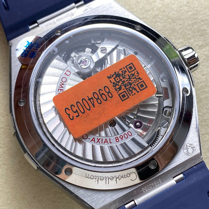CONSTELLATION 41 MM STEEL CASE WITH WHITE DIAL AND NAVY BLUE LEATHER STRAP
