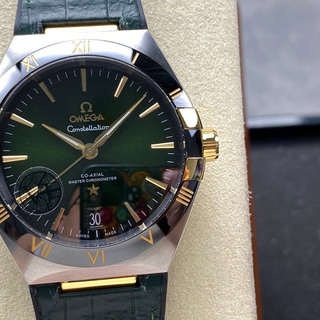 CONSTELLATION 41 MM STEEL CASE WITH GREEN FOREST DIAL AND LEATHER STRAP