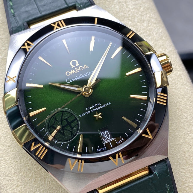 CONSTELLATION 41 MM STEEL CASE WITH GREEN FOREST DIAL AND LEATHER STRAP