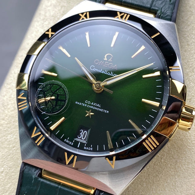 CONSTELLATION 41 MM STEEL CASE WITH GREEN FOREST DIAL AND LEATHER STRAP