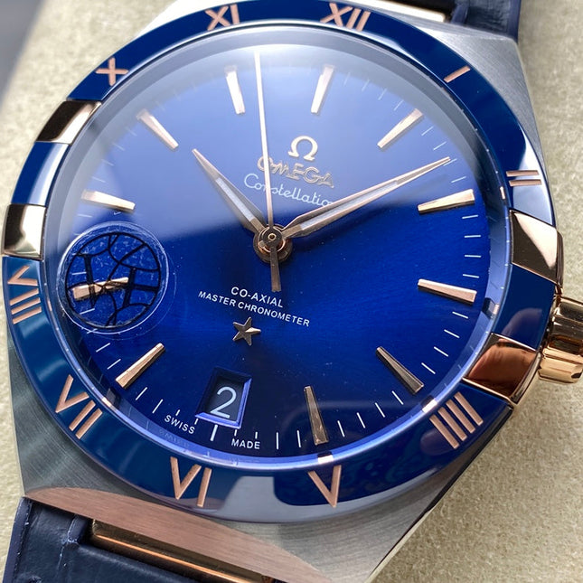 CONSTELLATION 41 MM STEEL CASE WITH NAVY DIAL AND LEATHER STRAP