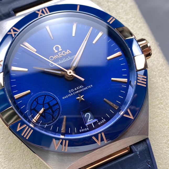 CONSTELLATION 41 MM STEEL CASE WITH NAVY DIAL AND LEATHER STRAP