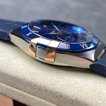 CONSTELLATION 41 MM STEEL CASE WITH NAVY DIAL AND LEATHER STRAP
