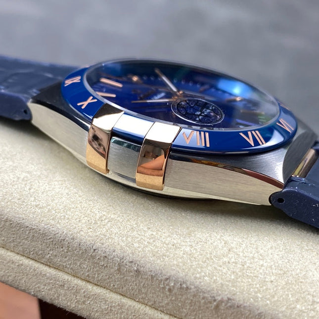 CONSTELLATION 41 MM STEEL CASE WITH NAVY DIAL AND LEATHER STRAP