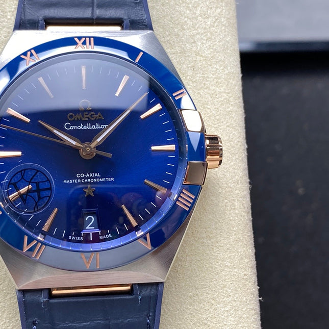 CONSTELLATION 41 MM STEEL CASE WITH NAVY DIAL AND LEATHER STRAP