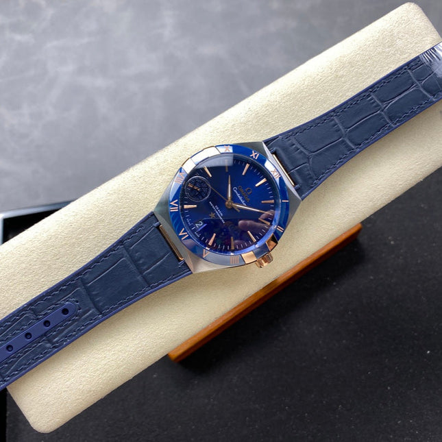 CONSTELLATION 41 MM STEEL CASE WITH NAVY DIAL AND LEATHER STRAP