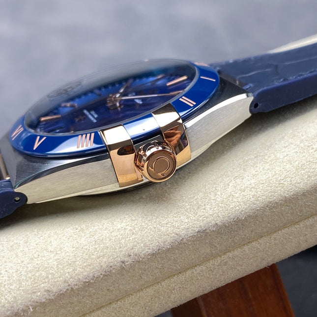 CONSTELLATION 41 MM STEEL CASE WITH NAVY DIAL AND LEATHER STRAP