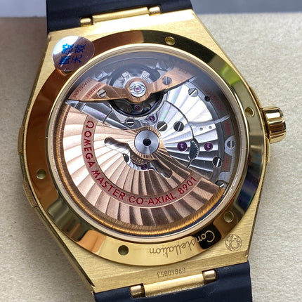 CONSTELLATION 39 MM WATCH YELLOW GOLD CASE WITH BLACK LEATHER STRAP