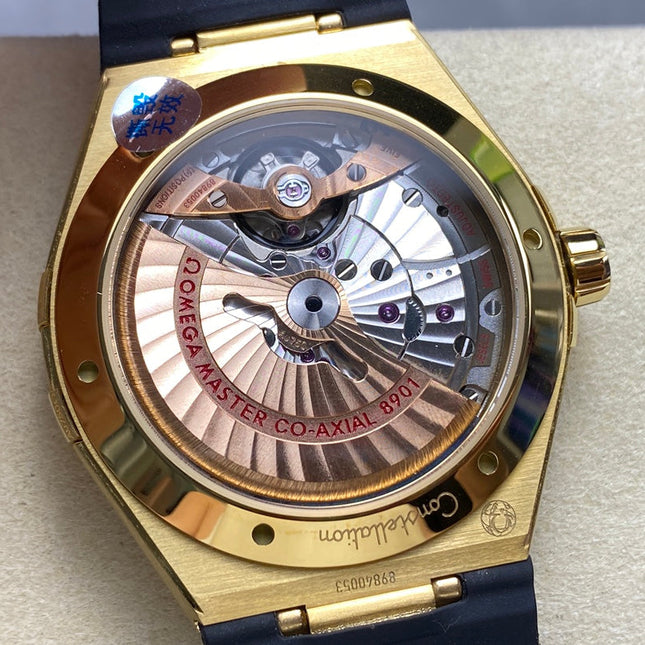 CONSTELLATION 39 MM WATCH YELLOW GOLD CASE WITH BLACK LEATHER STRAP