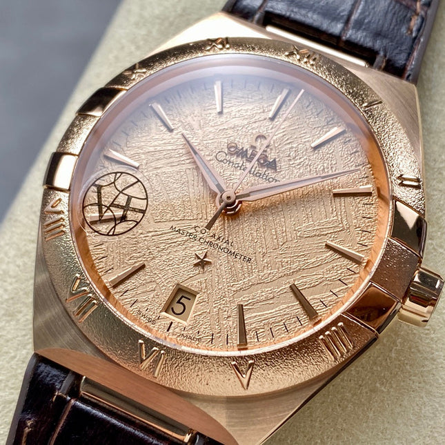 CONSTELLATION 39 MM WATCH YELLOW GOLD CASE WITH HICKORY BROWN LEATHER STRAP