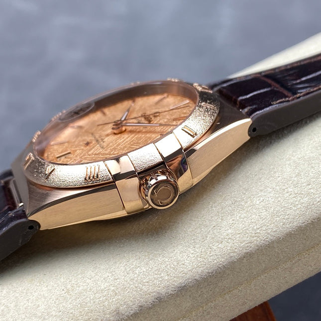 CONSTELLATION 39 MM WATCH YELLOW GOLD CASE WITH HICKORY BROWN LEATHER STRAP