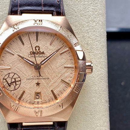 CONSTELLATION 39 MM WATCH YELLOW GOLD CASE WITH HICKORY BROWN LEATHER STRAP