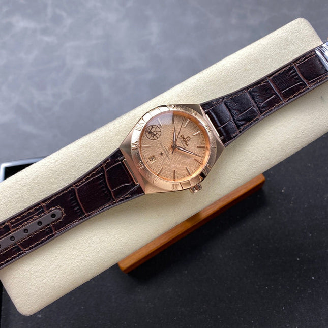 CONSTELLATION 39 MM WATCH YELLOW GOLD CASE WITH HICKORY BROWN LEATHER STRAP