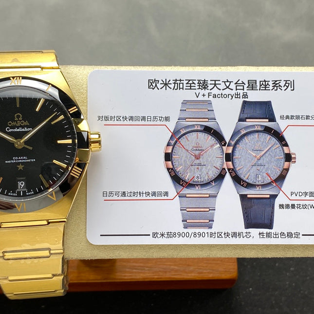 CONSTELLATION 39 MM WATCH GOLD CASE WITH BLACK DIAL