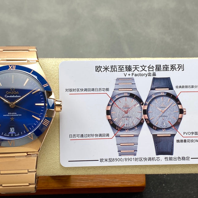 CONSTELLATION 39 MM WATCH ROSE GOLD CASE WITH NAVY BLUE DIAL