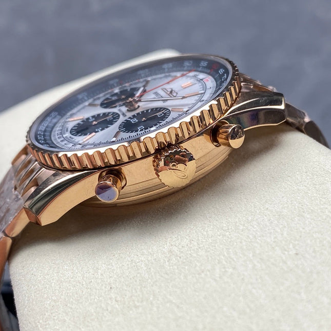 NAVITIMER B01 CHRONOGRAPH 43 ALL RED GOLD SILVER MIX BLACK DIAL