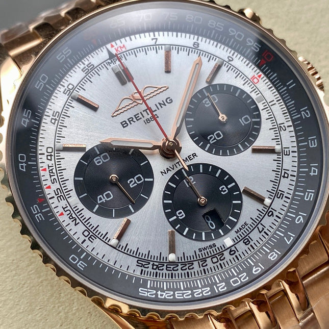 NAVITIMER B01 CHRONOGRAPH 43 ALL RED GOLD SILVER MIX BLACK DIAL