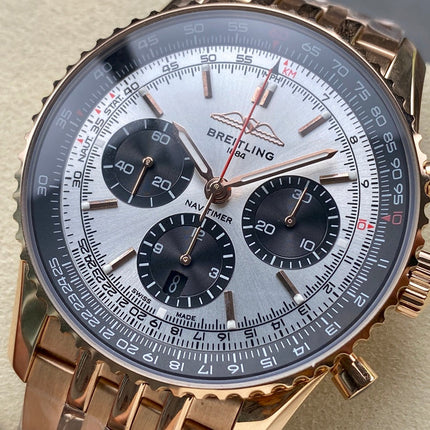 NAVITIMER B01 CHRONOGRAPH 43 ALL RED GOLD SILVER MIX BLACK DIAL
