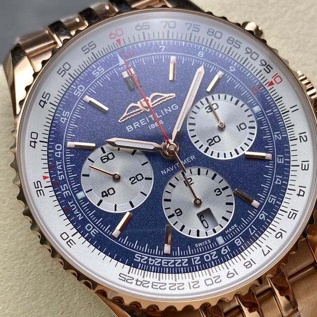 NAVITIMER B01 CHRONOGRAPH 43 ALL RED GOLD BLUE MIX WHITE DIAL